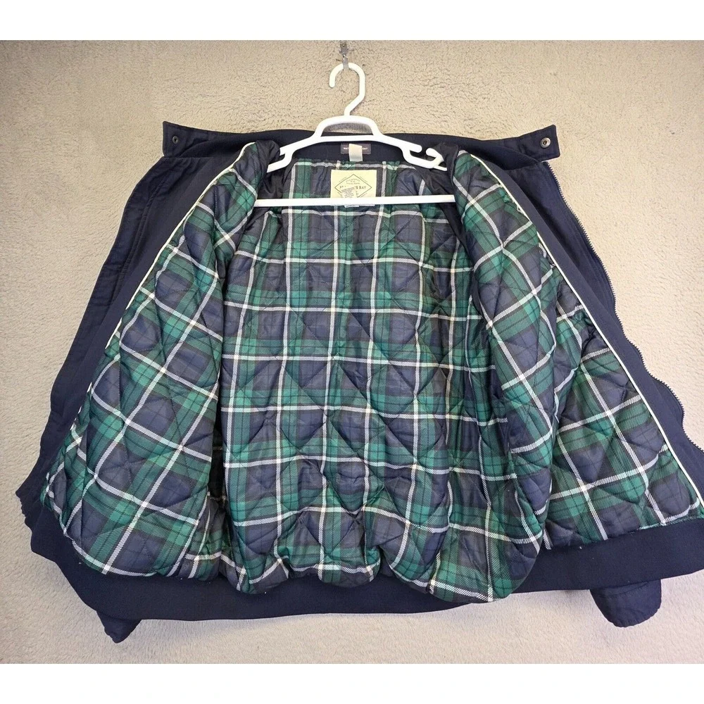 St Johns Bay Bomber Jacket Mens 2XL Black Raglan‎ Plaid Lined Water Repellent